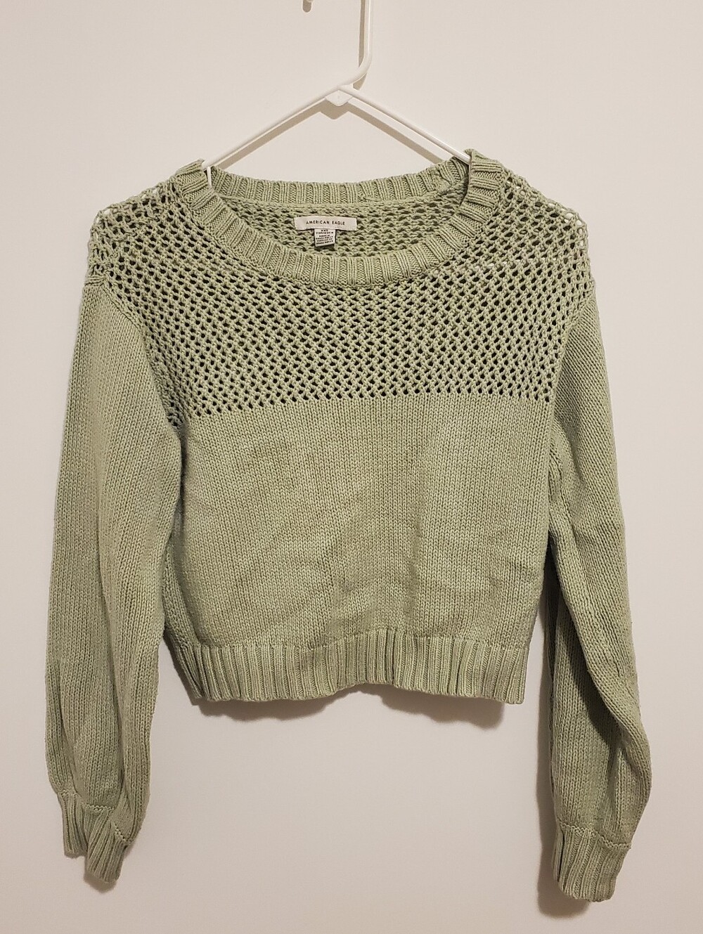 American Eagle Cropped Light Green Sweater XXS